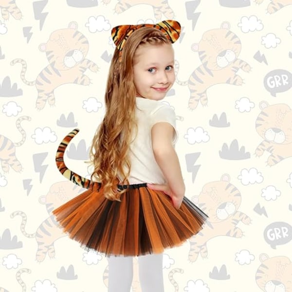 Barn Tigerdräkt, 5-delat djurdräktset med accessoarer för flickors karnevalrollspel Julkalas