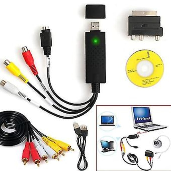 1 set USB 2.0 VHS till DVD-omvandlare Ljud Video Capture Enhetskit RCA-kabel för Windows 10XH