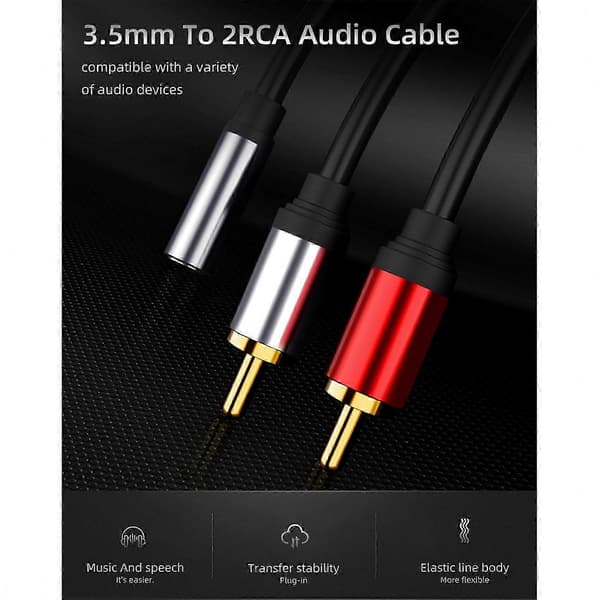 Lydforbindelse til MP3, telefon, hjemmebiograf og DVD | 3X 2RCA han til 3,5 mm hun RCA lyd Aux-kabel Black