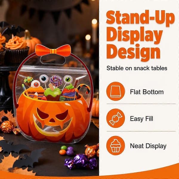Återförslutningsbara godispåsar för Halloween, förseglade presentpåsar med pumpa, fladdermus och spöke B