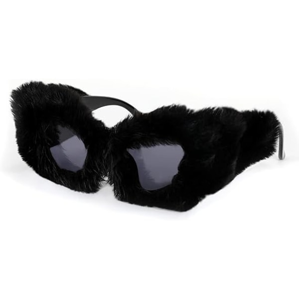 Women Plush Fuzzy Cat Eye Sunglasses Punk Soft Velvet Shades Ladies Handmade Party Masquerade Eyewear