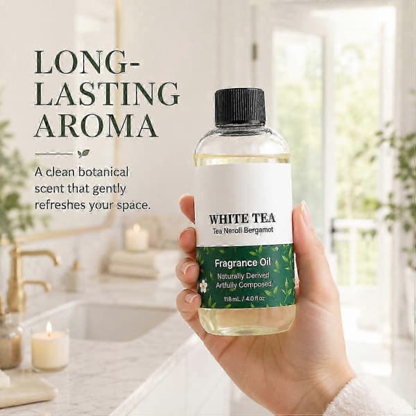 Hvit Te Diffuserolje 118ml Eterisk Olje for Ultralyd- og Vannfri Diffuser, Luftfrisker og Romduft Langvarig med Noter av Te, Neroli & 1pcs