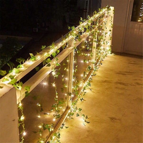 10 m 100 LED Gröna Murgrönsblad Ljusslingor, 2-pack Solcellsdrivna Ljusslingor, för Trädgård