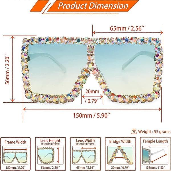 Kristal Solbriller Glitrende Rhinestone Koncertbriller Oversized Firkantede -farve:2 2025:e