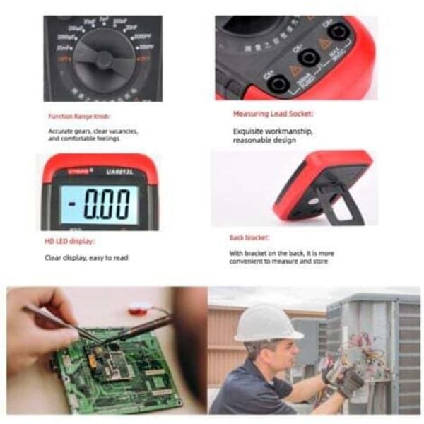 Professional Capacitance Meter, Digital Capacitor Tester 0.1pF - 20000uF with LCD Backlight and Protective Jacket Max 1999