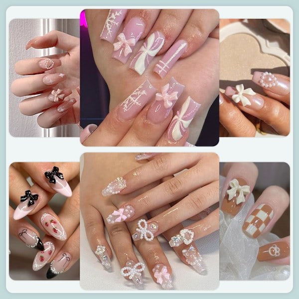3D Nagelberlocker och Platt Pärlset 1, 8 Färger Nagelrosetter Berlocker + Rosa & Vit Stjärna Hjärta Måne Söta Nageljuveler + 2-4mm