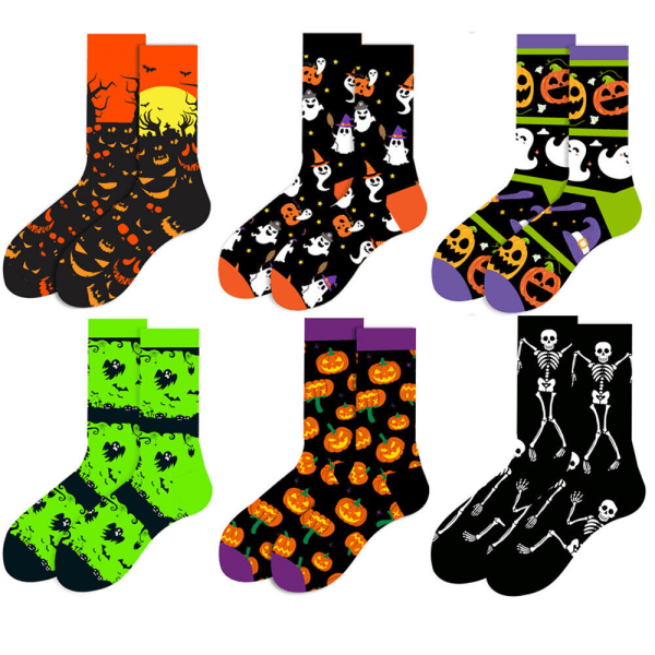 6pairs New Unix Winter  Socks Ghosts Skull Pumpkin Casual Socks Trend Long Socks