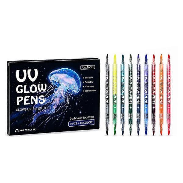 UV-glødende tuscher med dobbelt spids, fluorescerende kropskunstmarkører til blacklight-fest 9pc 1set