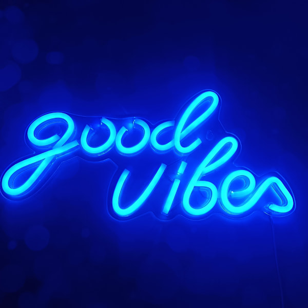 Blå Good Vibes neonskyltar - LED neonskyltar för väggdekor, neonljus för sovrum, neonväggskyltar (16,1 x 8,3 tum)