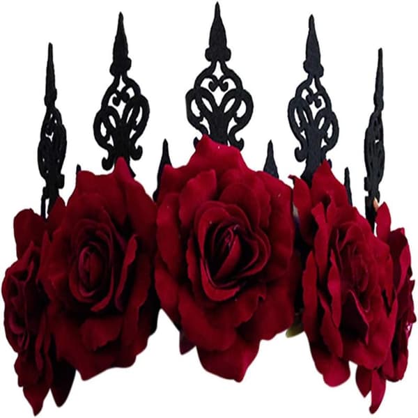 Gotisk rød rosekrone Halloween-hodebånd Brudekrans Hårtilbehør Bryllupshodeplagg Blomsterhodeplagg