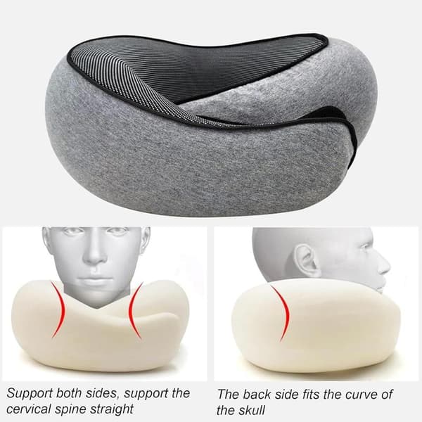 Tredelad justerbar resehalskudde av memory foam bomull nackstödskudde, vikbar U-formad snäpphalskudde