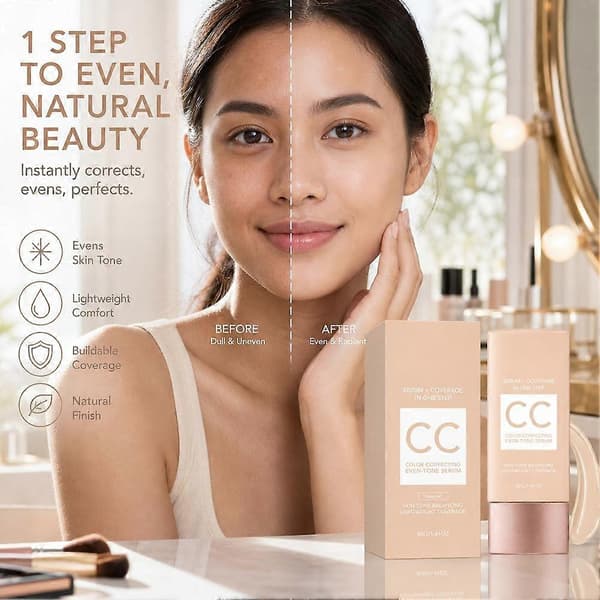 CC Farvekorrigerende Serum til Jævn Hudtone Balancerende Let Dækning Light Brown 1pcs