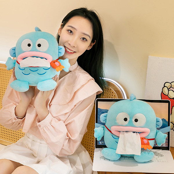 Tecknad japansk clownfisk Hanton litet monster omringande docka tissue box kreativ docka bil hem Ful fisk tissue hänge Ugly fish tissue pendant 26cm（0.2kg)