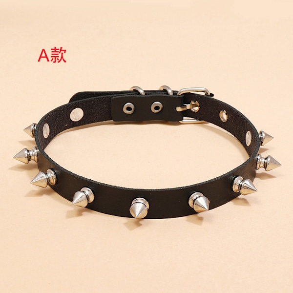 Punk Rock Nitter PU Læder Halskæde Herremode Nitter Spids Hobnails Choker Kraveben Halskæde Type A-Short Nails