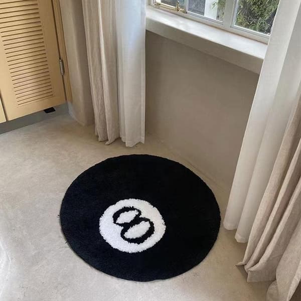 Sort Tæppe, Billardkugletæppe, 8-Bold Blødt & Fluffy Sort Tæppe Soveværelsesindretning, Sort Cirkeltæppe til Stue Boligindretning 60*60