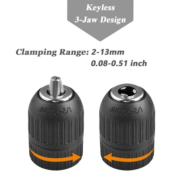 2-13 mm Nyckellös Borrchuck, 1/2-20UNF Fäste med Snabbkoppling