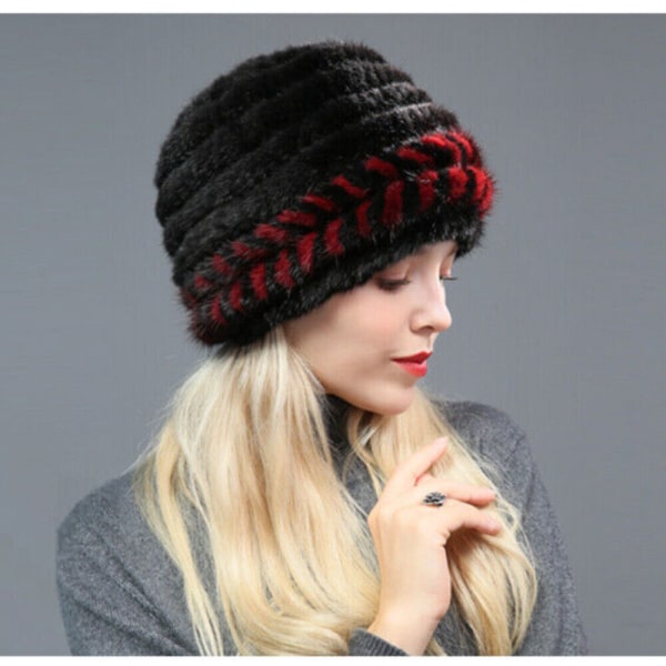 100% Real Mink Fur Knitted Hat Women Winter Beanies Cap Warm Fashion Handmade
