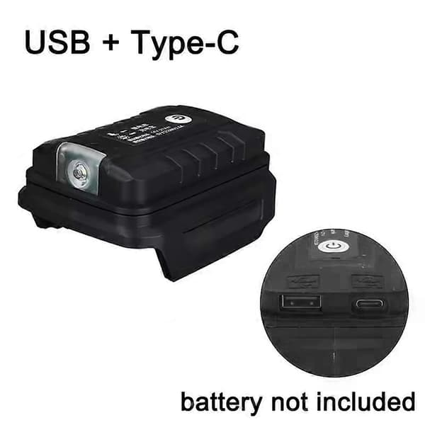 Virtalähde Makita-litiumioniakulle, pikalataus, LED-valo ulkokäyttöön Black USB TYPE C