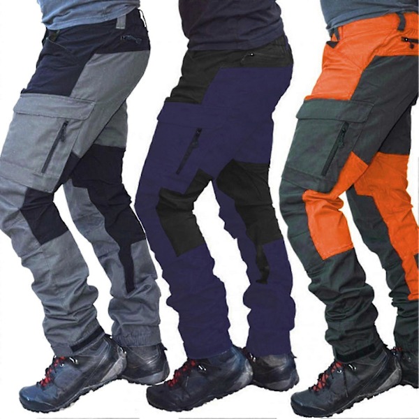 Menn Mote Fargeblokk Multi Lommer Sports Lange Cargo Bukser Arbeidsbukser Greyish Green 2XL