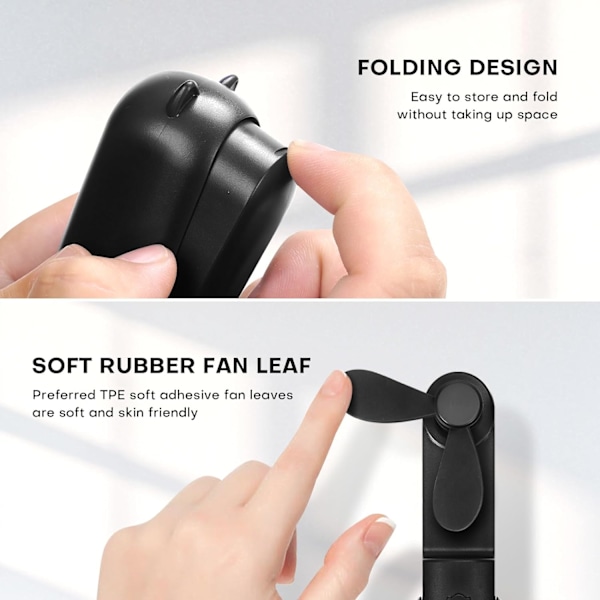 OHLGT Mini-käsipuhallin, 3 nopeutta ladattava hiljainen minikäsipuhallin [9-15 työtuntia], kannettava USB-pieni taskupuhallin, täysin musta