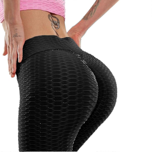\"Leggings Dame Høy Midje Yoga Bukser Magekontroll Rynkete Booty Leggings Trening Løping Rumpe Løft Tights\" M