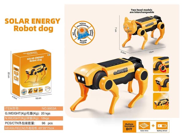 Soldrevet robot-hund pædagogisk legetøj til børn, STEAM samling elektrisk