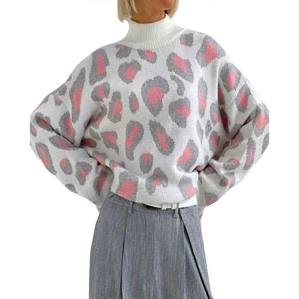 Halvhøj hals leopardprint pullover jumper efterår og vinter langærmet temperament uldne toppe kvinde L