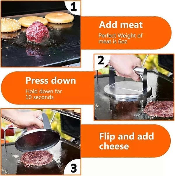 Hamburgerpresse med kant, rustfrit stål 15 cm Burger Smasher, Hamburger Grillværktøj-FF-