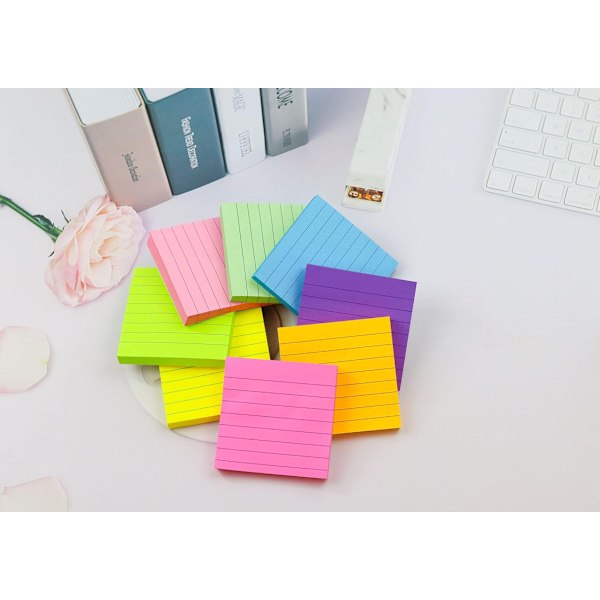(8-pack) Linjerade självhäftande memolappar, 8 färger självhäftande lappar 7,6 x 7,6 cm
