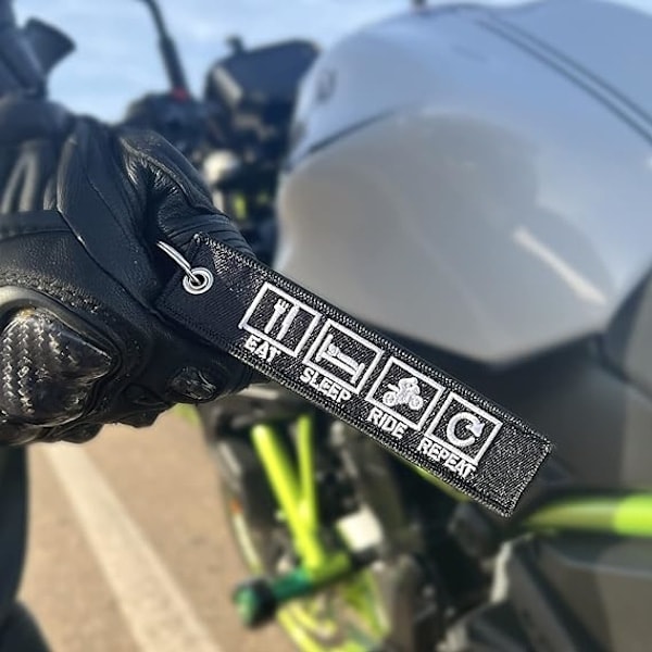 Bilnøkkelring, Motorsykkelnøkkelring, Originalt stoff Eat Sleep Ride