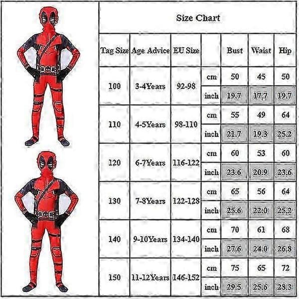 Deadpool Superhelt Party Cosplay Kostyme Karneval Gutter Halloween, Happy H 110cm