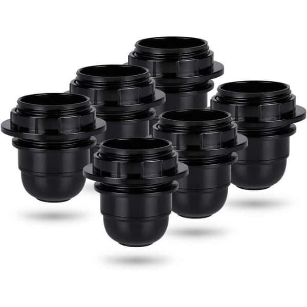 Sort E27 skruefatning - 6x E27 lampeholdere med plastring - E27 pærefatning - E27 pæreholder til loft- og pendellamper - E2[HK]