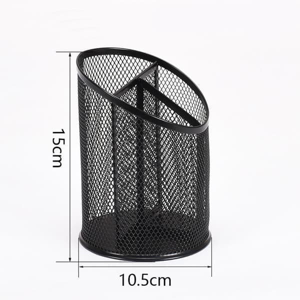 Black 2-pack Pen Holder - Round Mesh Pen Organizer with 3 Compartments for Office, Home, School
