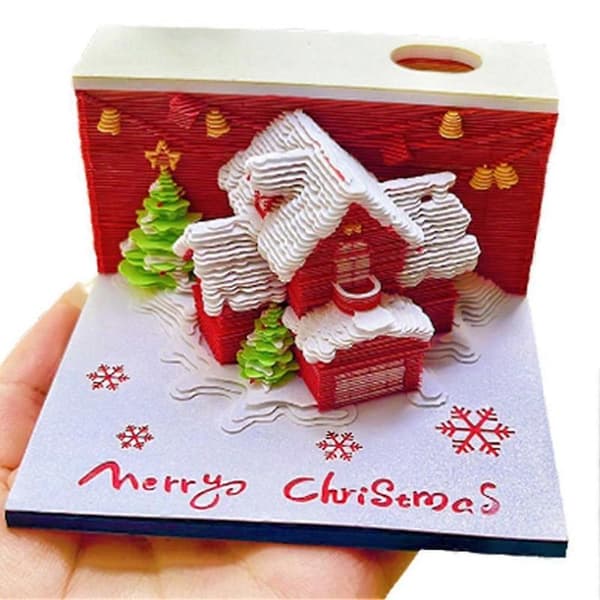 Julelandsbyhus 3D Memo Pad Æstetisk Skrivebordspapir Udskæring Kunst Note