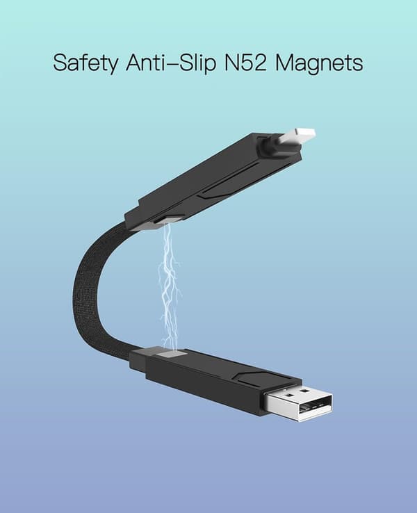 4-i-1 PD65W -datakaapeli, monitoiminen USB-latauskaapeli: Lyhyt EDC-kaapeli Lightning-, Type C- ja A-liittimille Red