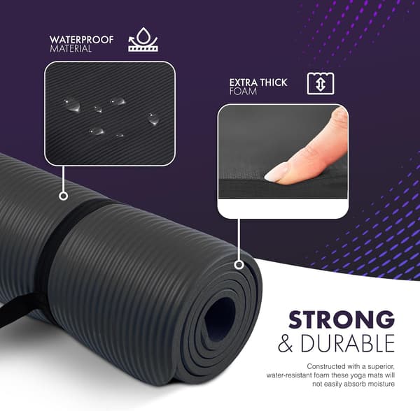 Yoga Mat - Multifunctional Extra Thick Foam Exercise Mat - Ideal Floor Mat for Pilates, Stretching, Strength Training & Therapy - 183 x 60 cm (Black)