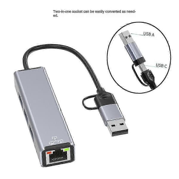 USB-johdollinen 100 Mbps RJ45 Type-C 3.0 -erotin USB Ethernet -sovitin USB3.0-keskitin telakka