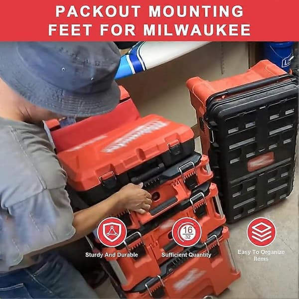Monteringsfødder til Milwaukee Packout - 16 stk., til Milwaukee Packout tilbehør, fodmonteringssystem Red
