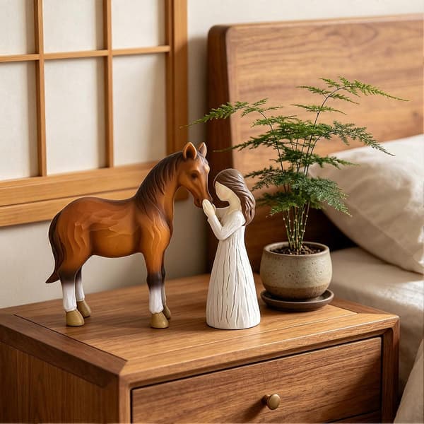 Pige og Hest Figur – Håndmalet Harpiks – til Hesteelskere – Mindegave B
