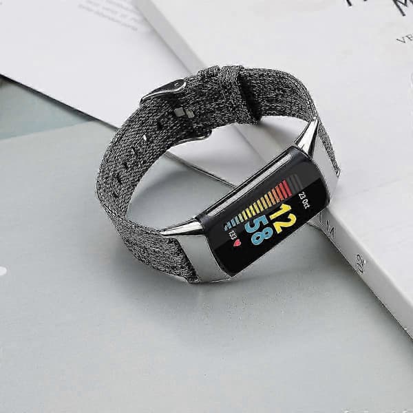 Fitbit Charge 5 Nylon-rem med slidstærkt canvas-design Black Grey