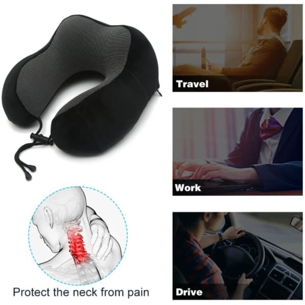 Resekudde, nackkudde 100% memory foam, med bekvämt och ventilerande överdrag, uppfriskande kudde för flygreseset, med 3D-ögonmask, mössa