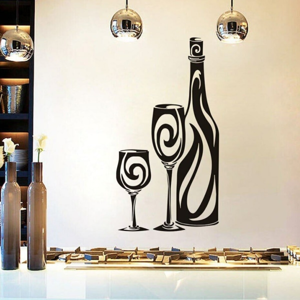 Wine Bottle Hollow Out Wall Sticker Home Decor Art Vinyl Glass Pattern Kitchen