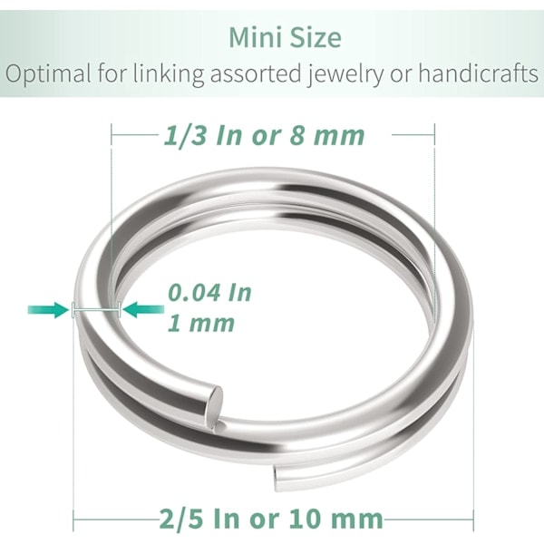 400-pak nøgleringsring 10 mm mini split springring med dobbelte spænder