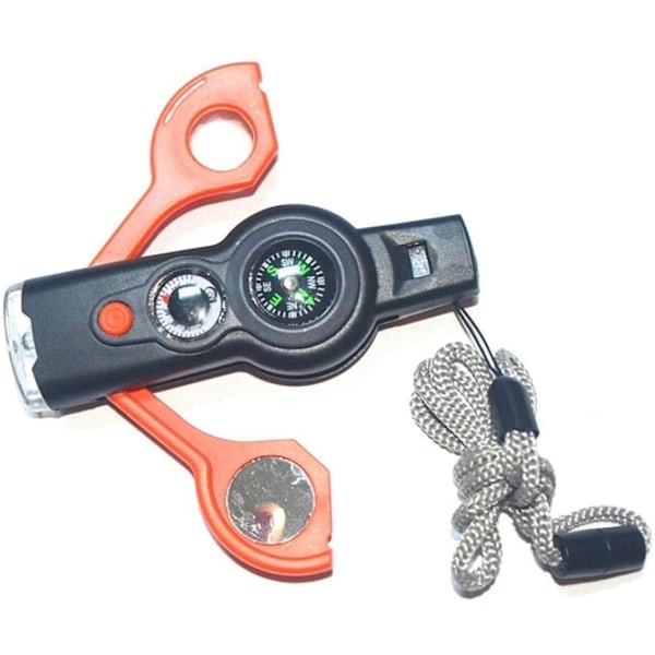 Utomhus multifunktionell 7-i-1 visselpipa med LED-ljus, termometer och kompass