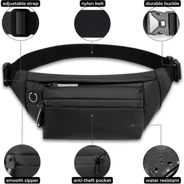 Plus Size Midjeväska med Extra Lång Rem 168 cm för Män Crossbody Väska