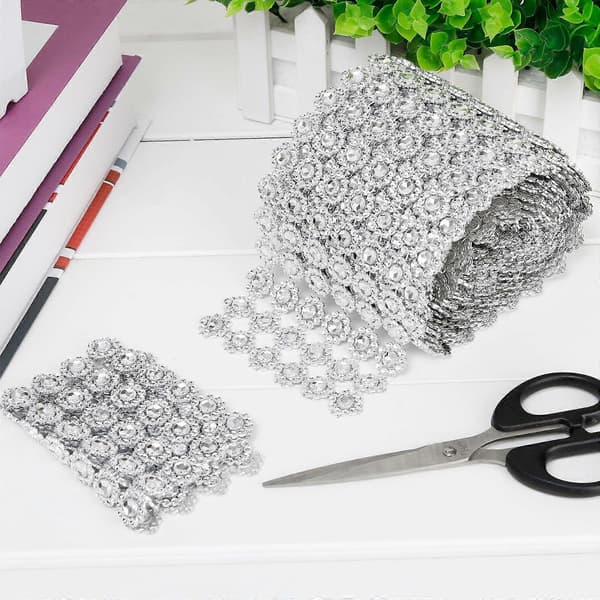 Sløjfer til piger Diamant Blomsterform 5 Yard Mesh Wrap Roll Rhinestone Krystal
