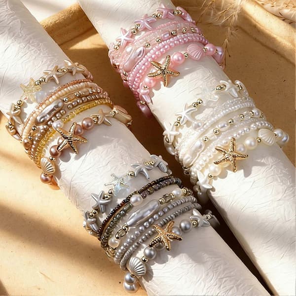 Kystinspirerede stabelbare armbånd – sommerferiegave Silver