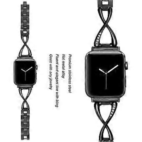 Kompatibelt Apple Watch Armbånd 38mm 40mm Iwatch Serie 6/5/4/3/2/1 SE Stilfuldt Rustfrit Stål Smykketilbehør Armbåndsrem (Sort)