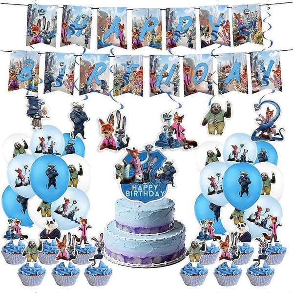 Zootopia 2 Bursdagsselskap Dekor Kit Bannere Tallerkener Duk Ballonger A
