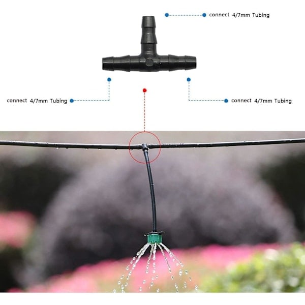 100 stk. Drypvandingskoblinger med pigge, 4/7 mm Universal T-formet slangekobling, passer til vandingssystem til have 4/7 mm drypslange